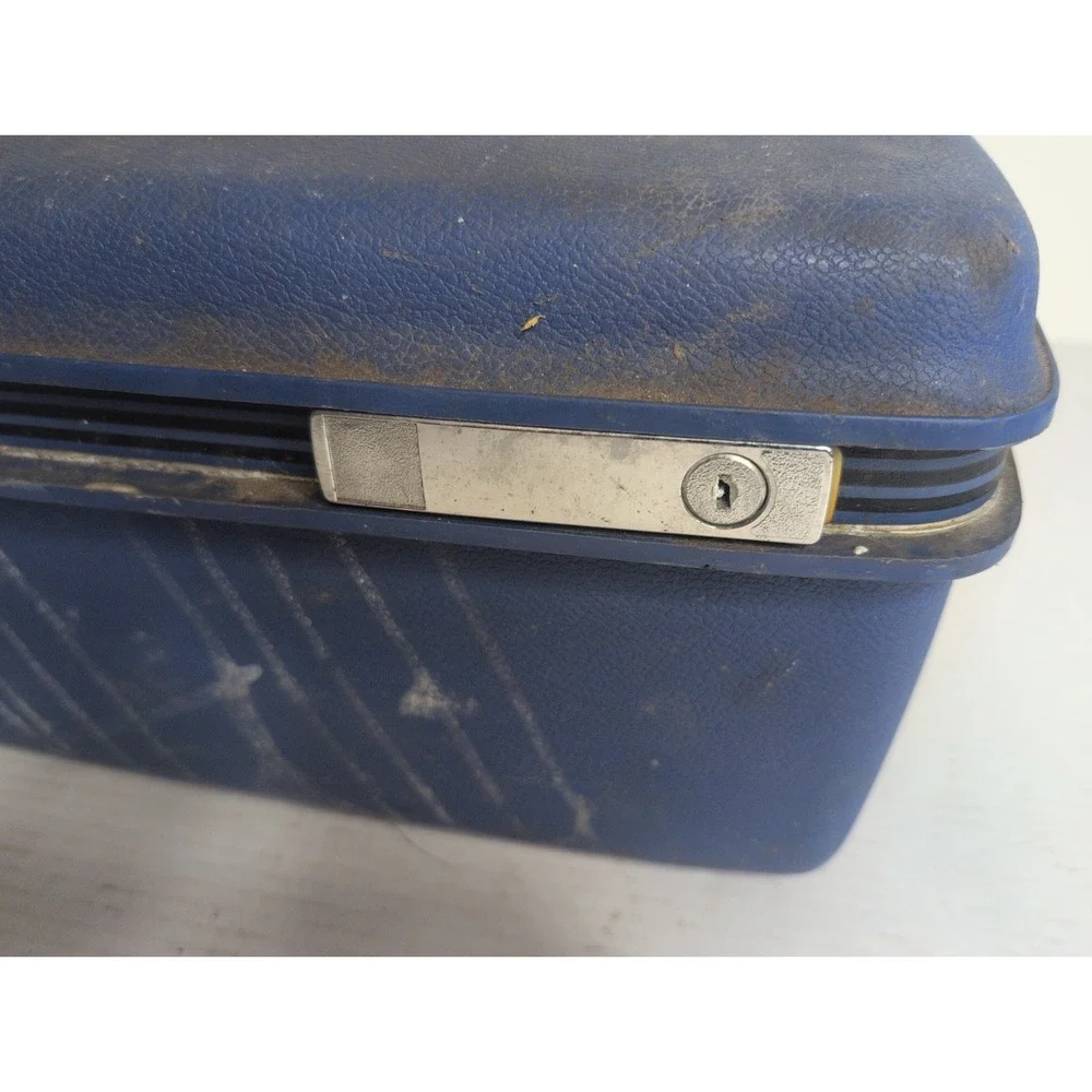 Vintage Samsonite Concord Train Makeup Case Blue Hardshell With Handle